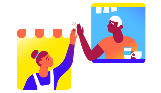 workforce woes illustration of two people high-fiving each other