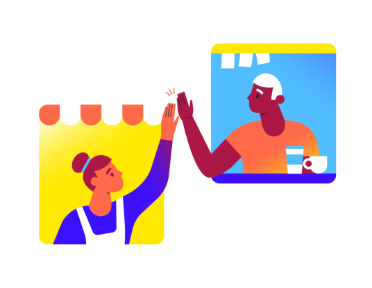 workforce woes illustration of two people high-fiving each other
