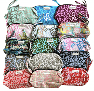 cosmetic bags in a variety of colors