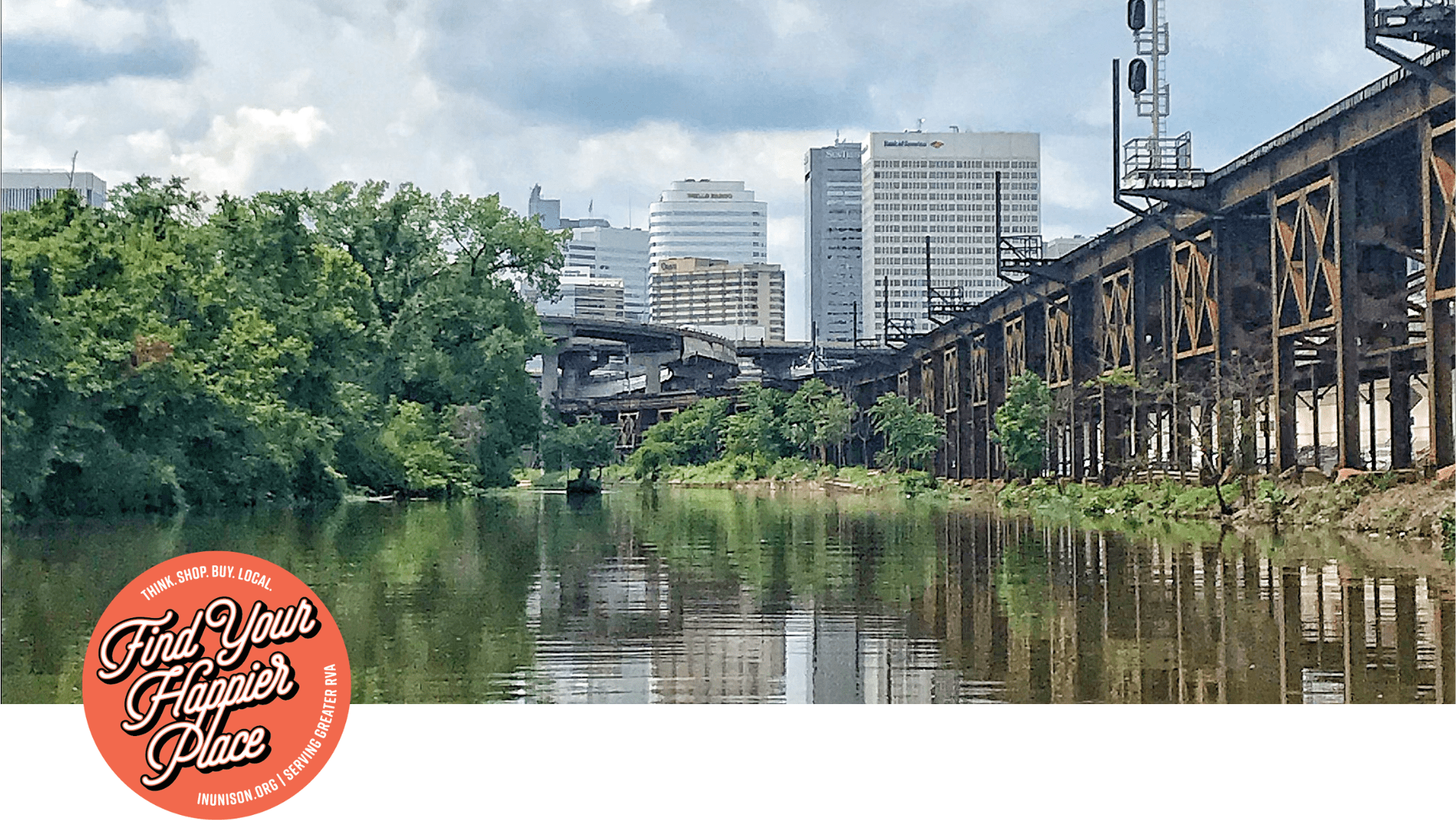A view of the Richmond city skyline from the historic canal