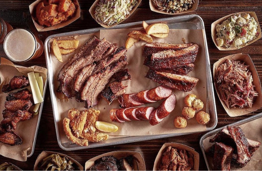 overhead of bbq and side dishes
