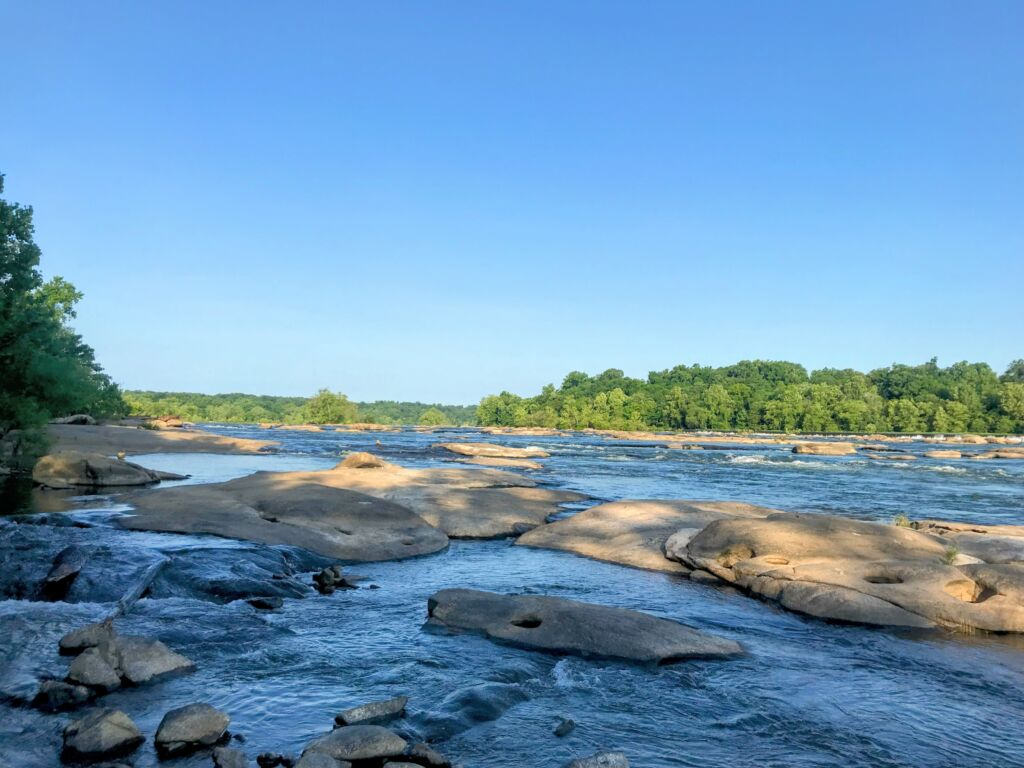 the rocks at Belle Isle in Richmond on the James River