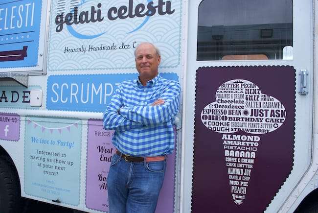 steve rosser, a local richmond business owner, leans on ice cream truck